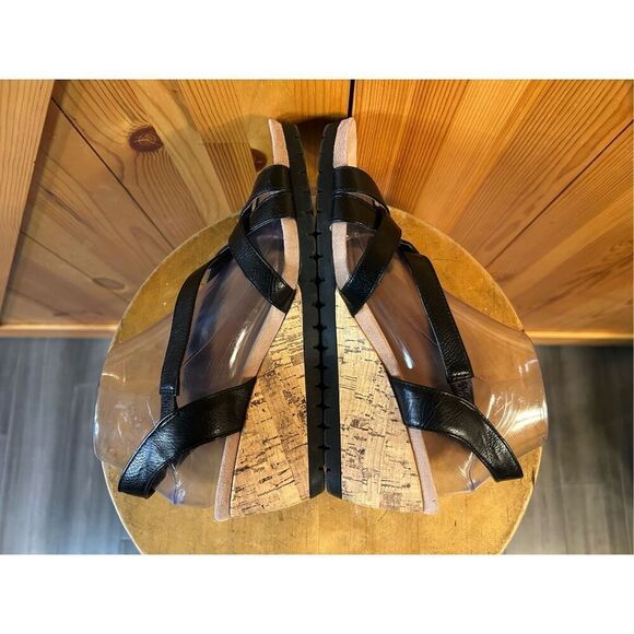 Life Stride Cork Wedge Black Strappy Sandals Size 8.5M - Picture 5 of 8